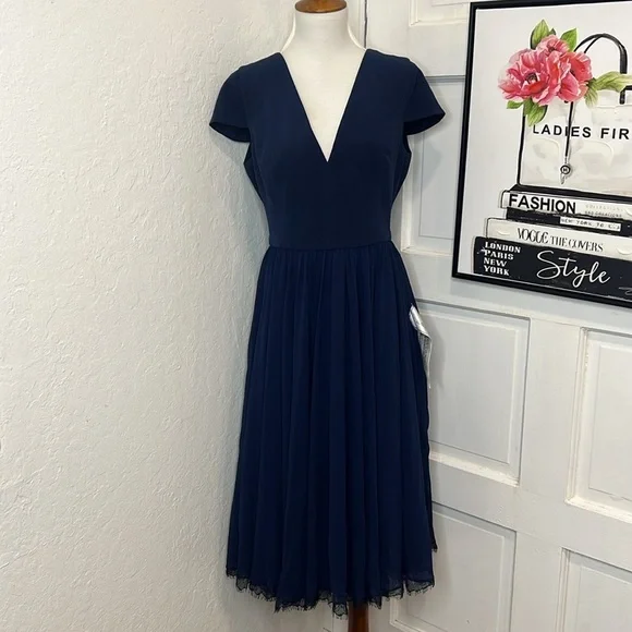 corey chiffon fit & flare cocktail dress dress the population Corey Dress – Dress the Population